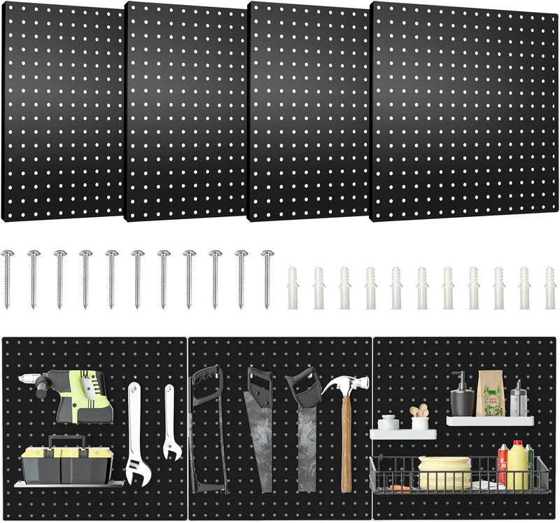 Hogurity Pegboard, 4 PCS 16”×16” Large Heavy Duty Metal Pegboard Panels with Frame Black Peg Board Display Peg Boards for Walls, Display, Garage Tool Storage, Office Organization, Craft Room, Kitchen - Image 1